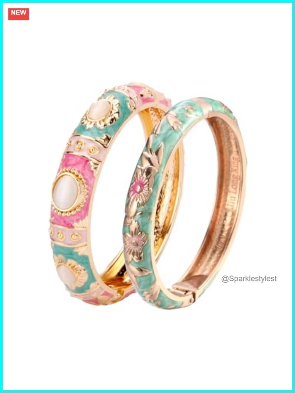 UJOY Cloisonne Bracelet Set Gold Plated Enamel Bangles Handmade Gift